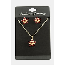 Çiçek Zirkon Taşlı Set Kolye Çok Renkli 62059885