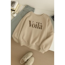 Benroma 3 İplik Penye Voila Baskılı Unisex Sweatshırt Bej