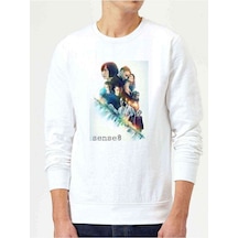 Shadow Fight Sense 8 Baskılı Beyaz Erkek Örme Sweatshirt