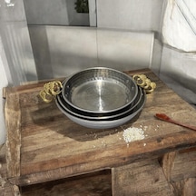 3 Lü Krom Sahan Tavası, Sarı Kulplu 18, 20, 22 Cm