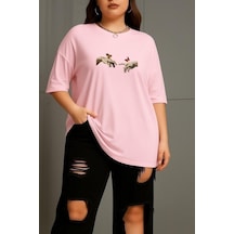 Büyük Beden Özgürlük Baskılı Unisex Tişört Pembe