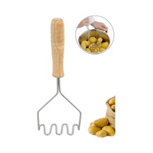 Ahşap Saplı Pratik Patates Ezeceği Paslanmaz Çelik Chef Patates Ezici Patates Püresi Yapıcı Çelik