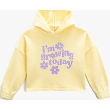 Koton Crop Sweatshirt Kapüşonlu Uzun Kollu Baskılı Pamuklu Sarı 3skg10311ak 3SKG10311AK153 Sarı