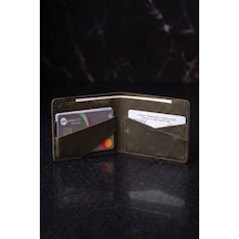 Luvo %100 Hakiki Deri El Yapımı 4 Kart Bölmeli Unisex Minimalist Cüzdan Kartlık İnce Kompakt Kağıt Para Ve Kart Bölmeli Cüzdan Haki