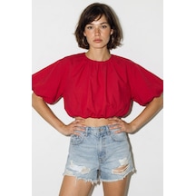 Kadın Bisiklet Yaka Poplin Balon Bluz Db261004 60286231 - Kırmızı