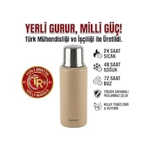 Sword Bej Sütlü Kahve Çelik Termos, 1.5 Litre, 24 Saat Sıcak, 48 Saat Soğuk, 72 Saat Buz Saklama, Yerli Üretim Kamp Termosu Çok Renkli