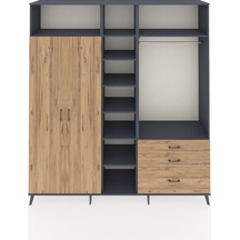 Hyperion Dolap 9 Raflı 3 Çekmeceli 2 Askılı 220x44x243 Antrasit-çam/çam Atlas Çam/atlas Çam