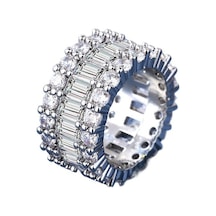 Soulader Moda Kadın Yüzükleri İki Sıra Zirkonyum Kaplama Kristal Taşlı Abartılı Görünüm Şık Takı Aksesuar Gümüş