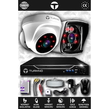 Turkno 2 Kameralı Karia 1 İç Kamera Set HDD'siz Full HD Gece Görüşlü Güvenlik Kamerası Sistemi