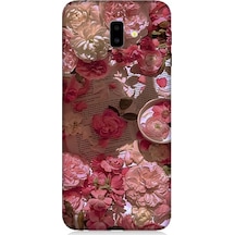Samsung Galaxy J6 Plus Uyumlu Pembe Güller Ve Kitap Desenli Silikon Kılıf