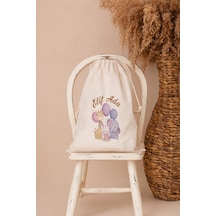 İsme Özel Kız Bebek Çocuk Kıyafet Kesesi 30x40 Cm %100 Pamuk Ham Bez İsim Baskılı Yıkanabilir Kişiye Özel Kese 2054kk Ekru
