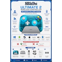 8bitdo Ultimate 2 Kablosuz Gamepad Tmr Joystick Hall Effect 2.4g Pc Windows Android  Şarj Docklu