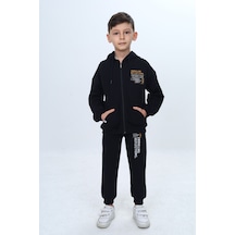 Toontoy Kids Toontoy Erkek Çocuk Göğüsü Yazı Baskılı Fermuarlı Eşofman Takım Kahve