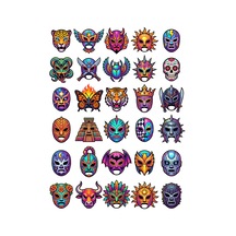 30 Adet Meksika Güreşçi Maskesi Sticker Seti - Laptop Kılıf Matara Çok Renkli