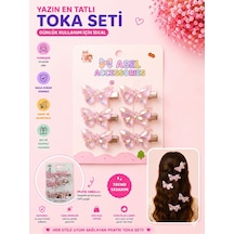 6'lı Set Kristal Kesim Yanardöner Kelebek Figürlü Metal Pens Saç Tokası - 3 Farklı Seçenek Pembe