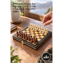 4 Adet Ahşap Mıknatıslı Hazneli Satranç Takımı Mıknatıslı Ahşap Set Kompakt 24 X 12 Cm, Chess Set, Magnetic