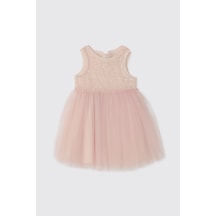 Panço Kız Bebek Payet Detaylı Pudra Elbise Pembe 2611GB26032