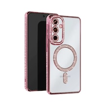 Newface Samsung Galaxy S25 Kılıf Joke Simli Magneticsafe Kılıf - Pembe