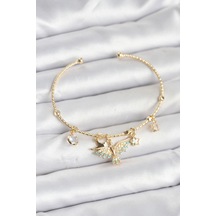 Anka Kuşu Charmlı Gold Renk Pirinç Kadın Bileklik Çok Renkli