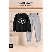 Overmax Çift Kalp Baskılı Çocuk Kapüşonsuz Sweatshirt Eşofman Takımı 3-12 Yaş Siyah Üst-gri Alt - 923859548 Siyah Üst-gri Alt