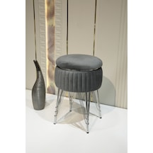 Bianco Metal Ayaklı Sehpalı Puf Krom Antrasit Gri Chrome Anthracite Gray