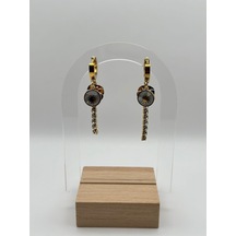 Arnes Jewelry Çelik Sallantılı Zirkon Taşlı Yapraklı Küpe Ar253nes Gold