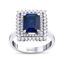 3.40 Karat Safir Pırlanta Yüzük Beyaz Altın
