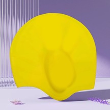 Globalpurchase Yüzme Şapkası Su Geçirmez Kulak Koruyucu Ekstra Kafa Büyük Yetişkin Uzun Saç Silikon Yüzme Şapkası - Sarı Sarı