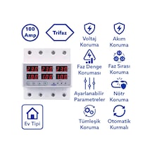 Tomzn Trifaz Gerilim ve Akım Koruma Rölesi Yüksek Alçak Voltaj Koruyucu Röle 220V 100A 3Faz
