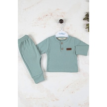 Babydonat Çizgili Kumaş Pamuk Unisex Takım 2'li Yeşil