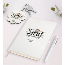 Kişiye Özel Sınıf Öğretmeni Beyaz Defter Kalem Ve Anahtarlık Hedi N11.18312