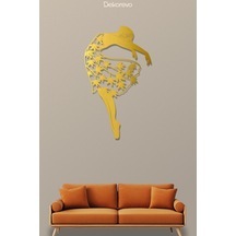 Zarafetin Dansı: Yaprak Detaylı Balerin Metal Duvar Tablosu - Metal Duvar Sanatı - Altın - 50 X 75 Cm