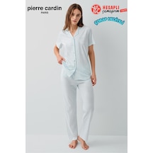 Pierre Cardin Paris Premium Kadın Modal Pamuklu Rahat Önden Düğmeli Kısa Kollu Kutulu Pijama Takım Açık Mavi