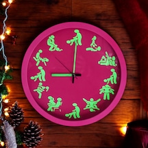Kamasutra Fosforlu Magenta Pembe Duvar Saati Camlı Çap 28 Cm Pembe