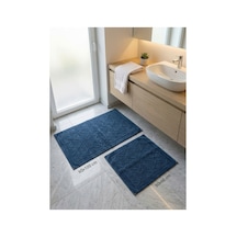 2'li Banyo Paspas Takımı %65 Pamuk Yüksek Emici Pamuklu Banyo Paspası 60x100 Cm + 50x60 Cm Lacivert