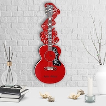 Kişiye Özel Dekoratif Gitar Tasarımlı Ahşap Duvar Saati - 2 Çok Renkli