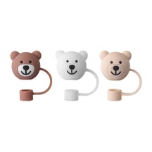 Kosona 3'lü Yeniden Kullanılabilir Ayı Desenli Silikon Pipet Koruması - Gıda Grubu