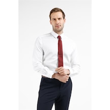 İmza Beyaz Uzun Kol Sert Yaka Kendinden Desenli %100 Pamuk Slim Fit Gömlek 1004255201 Beyaz