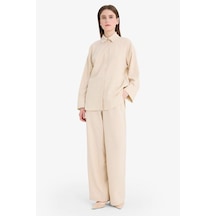 DeFacto Relax Fit 2'li Takım Gofre Dokulu Uzun Kollu Gömlek Pantolon F4094AX25SMBG74