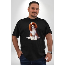 Angemiel Cavalier King Charles Spaniel Siyah Büyük Beden Erkek Kadın Unisex Basic Ön Baskılı Tişört Siyah