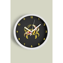 Modern Yengeç Motifi Duvar Saati - 42cm - Önü Camlı Beyaz Kasa - Sessiz Mekanizma Beyaz