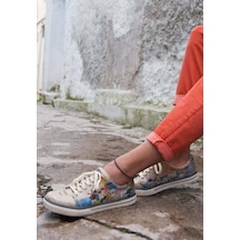 Kadın Vegan Deri Bej Sneakers - Stunning Sunset Tasarım Çok Renkli