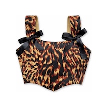 L'aura Corset Leopar Desenli Çift Taraflı Bayan Korse Büstiyer Kahverengi