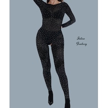 Intive Lingerie Intive Fantasy Siyah Tülden Üzeri Ful Taşlı Ağı Açık Üstün Kalite Siyah