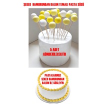 Şeker Hamurundan Renkli Balon Sarı Beyaz 5 Adet