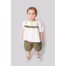 Marvello 18 - 24 Aylık Kız Bebek Roba Nakışlı Müslin Ikili Takım %100 Pamuk Yazlık Bluz Ve Şort Çok Renkli