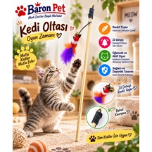 Kedi Oltası Ahşap Saplı Zilli Renkli Tüylü Balık Figürlü Kedi Oyuncağı
