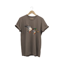 Avcılık Hunting Ördek Avı Baskılı %100 Pamuk Regular Fit T-shirt Kahverengi