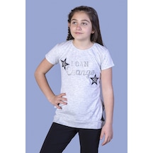 Toontoy Kids Toontoy Kız Çocuk Yıldız Baskılı Taş İşlemeli Tişört Gri Melanj