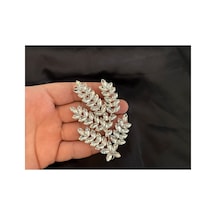 Kristal Taşlı Gelin Saç Aksesuarı Gümüş Renk Yaprak Desenli Nişan Kına Düğün Saç Tokası Beyaz Beyaz